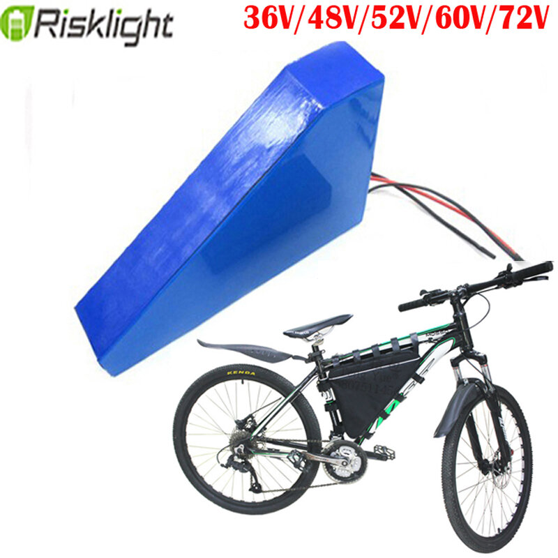 Triângulo e bicicleta recarregável bateria 48v 60v 72 20ah 30ah 18650 bateria de lítio elétrica para 1000w 2000w 3000w