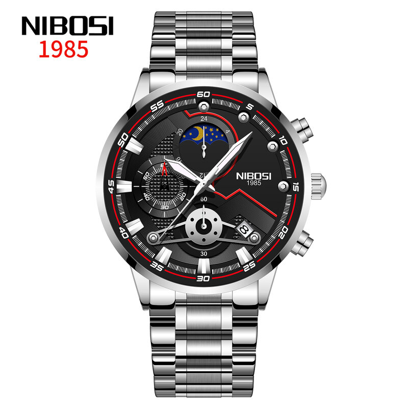 NIBOSI 2021 Mens นาฬิกา3ATM กันน้ำผู้ชายนาฬิกาแฟชั่นผู้ชายสแตนเลสนาฬิกาควอตซ์นาฬิกา Relogio Masculino