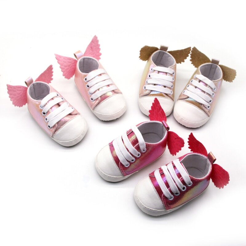 Baby Mädchen Schuhe Mode Niedlichen PU Weiche Sohle Anti-slip Flügel Design Krippe Schuhe Erste Wanderer Wanderschuhe