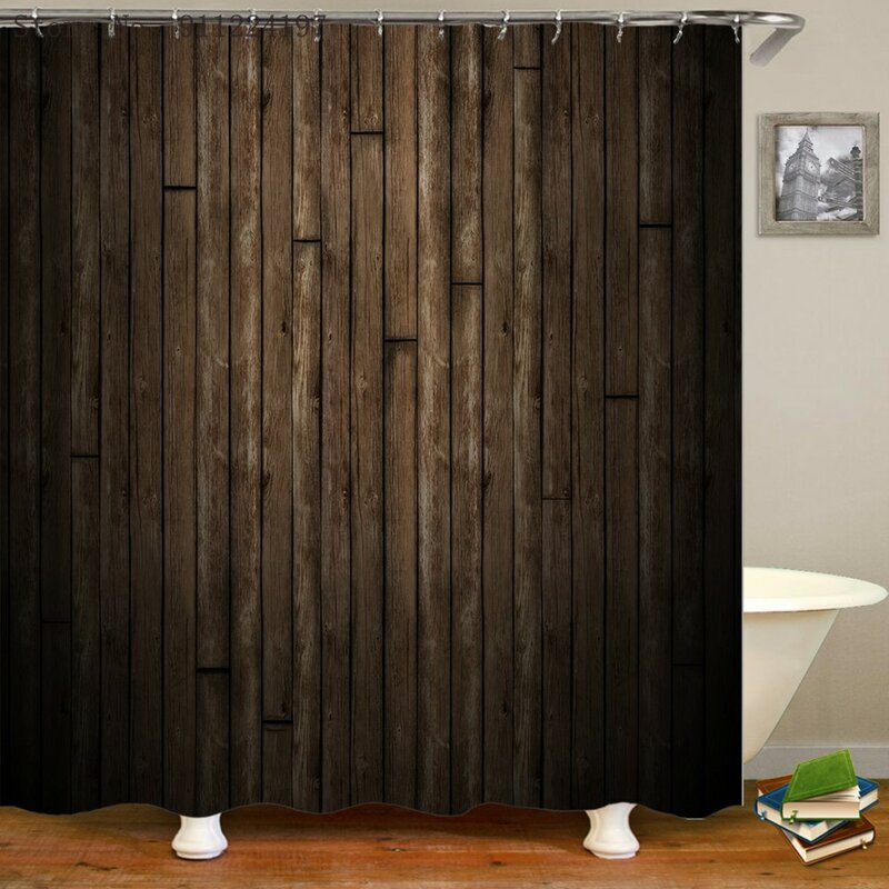 Cortina de banheiro decorativa antiga, porta de madeira 3d com impressão, cortina de banho de poliéster à prova d'água com 12 ganchos lavável