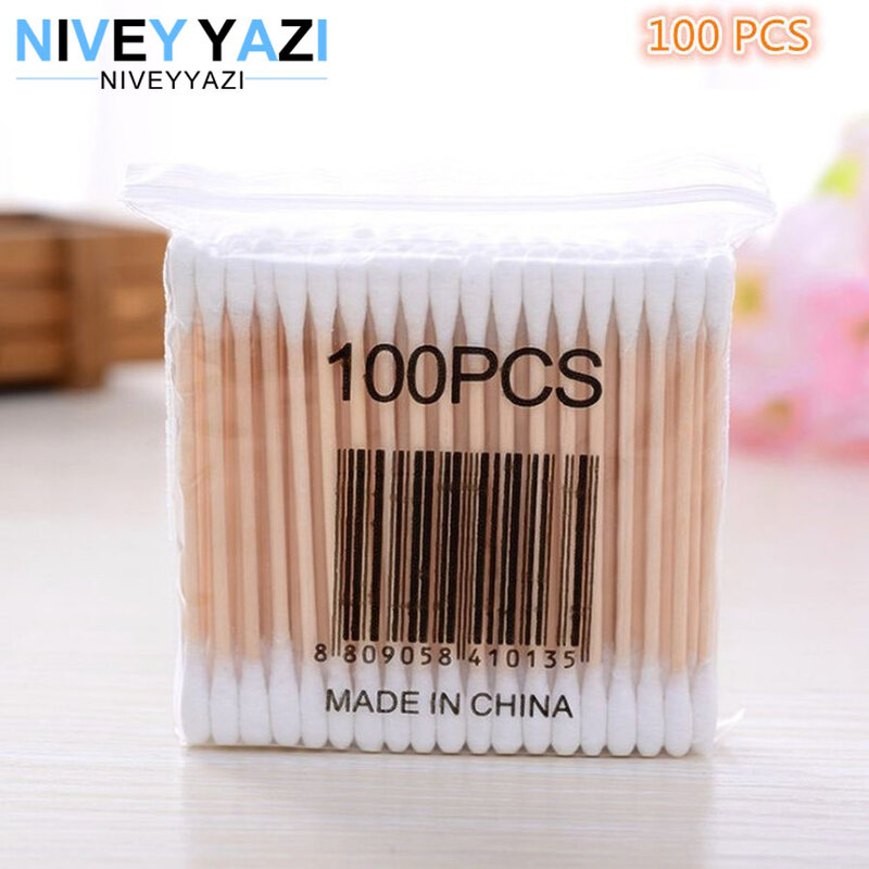 100 Pcs Kapas Bambu Cotton Buds Mikro Sikat Telinga Tongkat Dapat Digunakan Kembali Kapas Empuk Tongkat Kayu Telinga Alat Pembersih