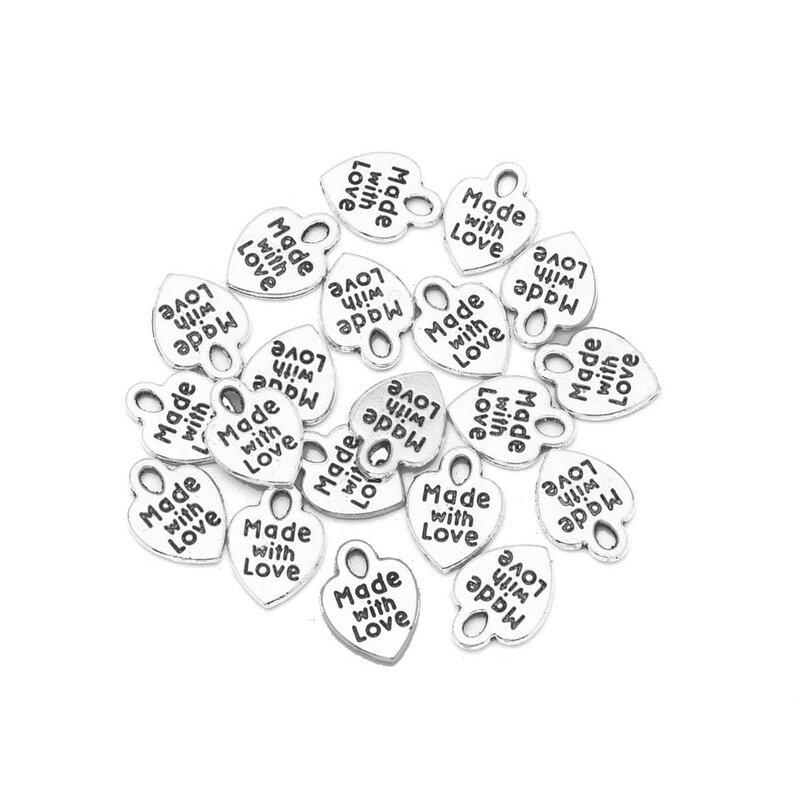 30 sztuk antyczne srebro zawieszki Charms walentynki motyw dnia serce z słowo wykonane z miłością metalowe zawieszki dla majsterkowiczów tworzenia biżuterii
