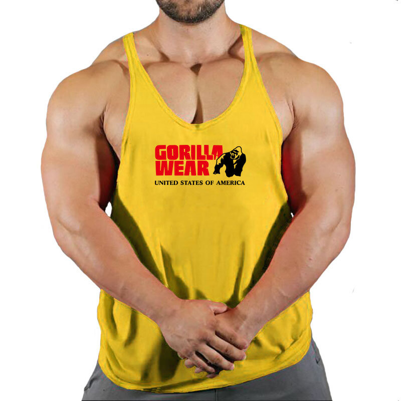Gorilla สวมแฟชั่นผ้าฝ้ายลายผู้ชายกล้ามเนื้อเสื้อ Singlet เพาะกายออกกำลังกาย Gym Vest ฟิตเนสชาย