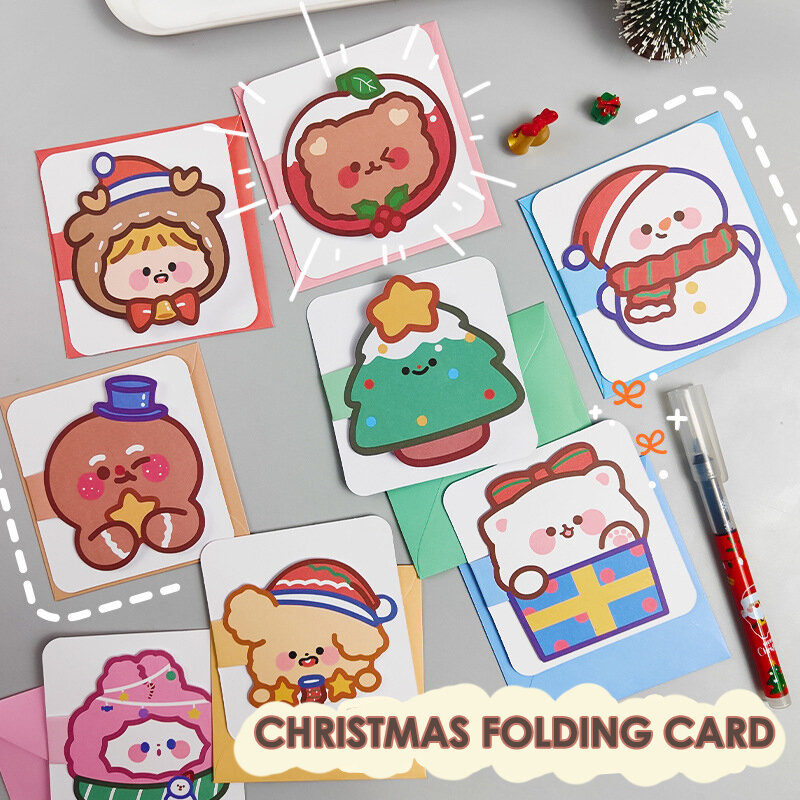 1 peça de natal dobrado envelope cartão de saudação do feriado do estudante cartão de cumprimento do feriado cartão de nota diy
