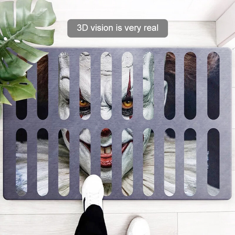 ฮาโลวีน3D พรม Clown ภาพดักพรมห้องนั่งเล่นห้องนอนชั้นท่อระบายน้ำ Manhole Cover Clown สยองขวัญพรมตกแต่ง