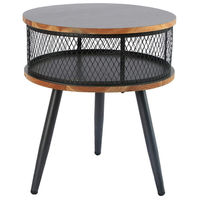 Okrągły stolik do przechowywania Vintage stoliki końcowe z koszem do przechowywania meble do salonu metalowa rama przemysłowy stolik nocny
