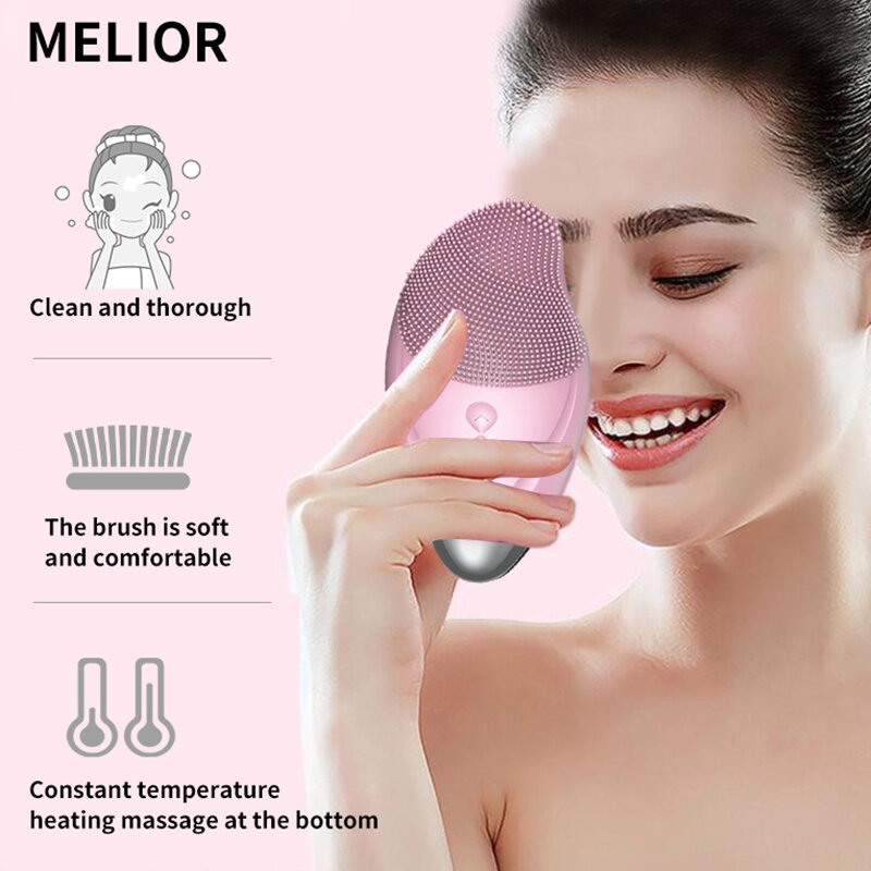 Escova de limpeza facial elétrica usb recarregável massagem da pele aquecida elétrica limpador facial silicone rosto escova de limpeza nova