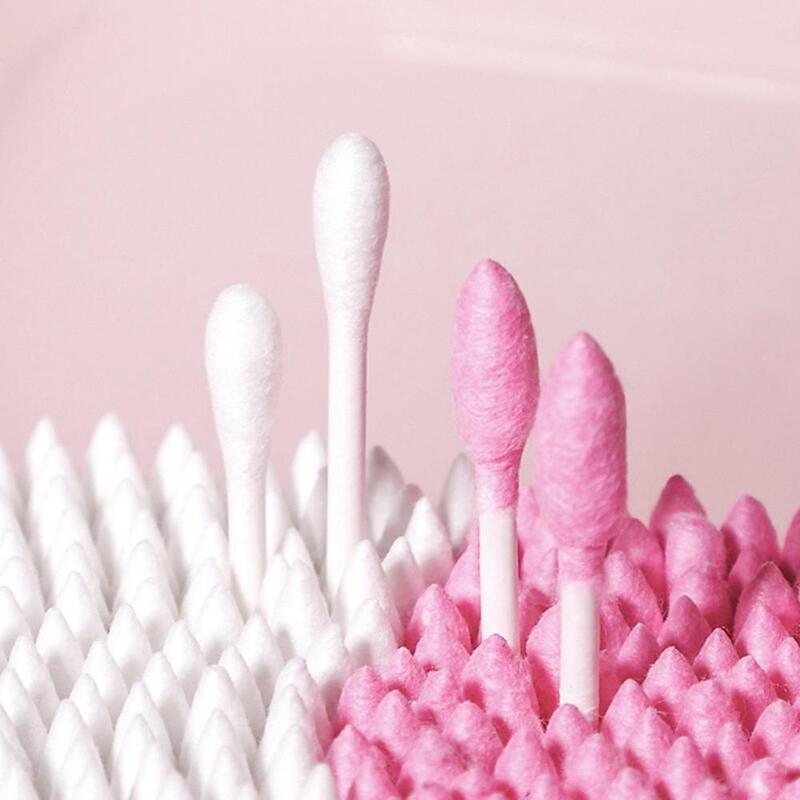100 200 300 Pcs/Pack Pink Double Head Cotton Swab Sticks Female Makeup Remover Cotton Buds Tip Nose Ears Cleaning