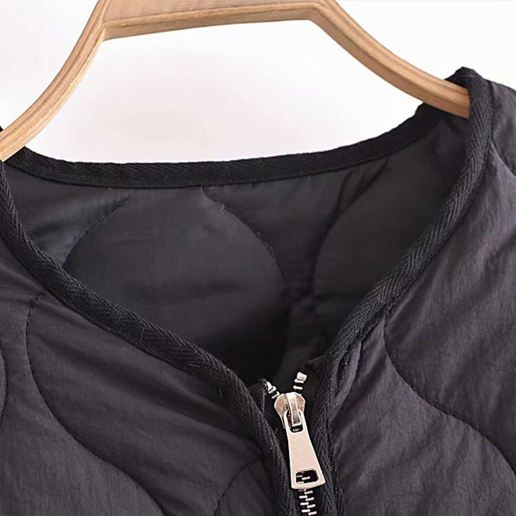 Chaqueta de algodón de manga larga para mujer, chaqueta de cuello redondo con cremallera y bolsillos voladores, decoración para otoño, 2021