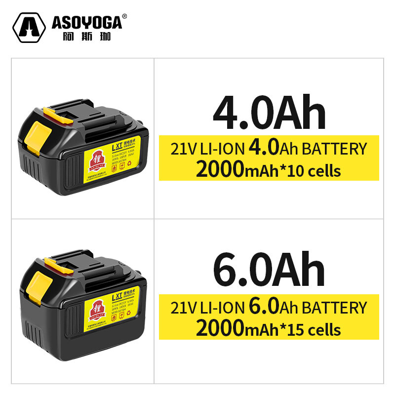 ASOYOGA Rechargeable Lithium Battery with Charger Kit for Makita Power Tools Li-ion Battery for Screwdriver Wrench Angle Grinder