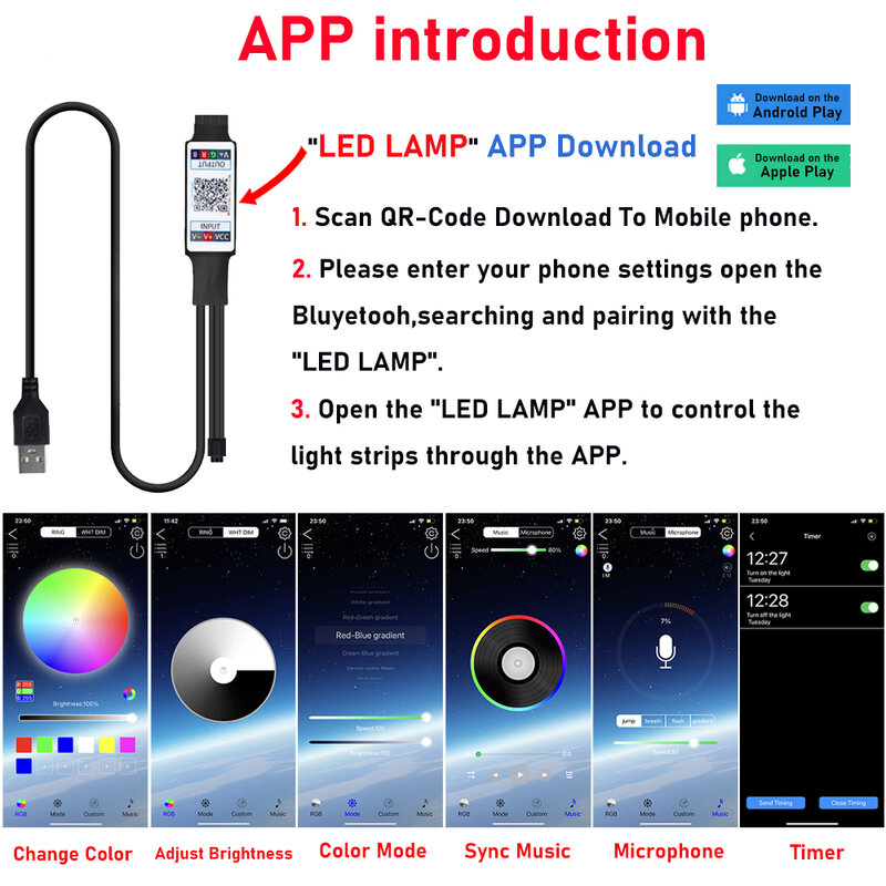 Dây Đèn LED USB Bluetooth 5050 Ứng Dụng Điều Khiển Hồng Ngoại Từ Xa Điều Khiển RGB Chữa Linh Hoạt Đèn Băng Truyền Hình Đèn Thắp Sáng