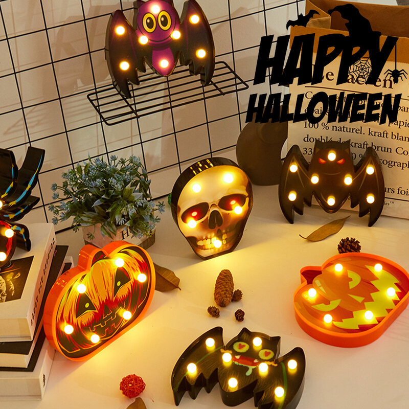 Halloween Decoration Lantern String Bat Spider Pumpkin Modeling Lamp Ghost Skull Small Night Light DIY Holiday Party Dropship