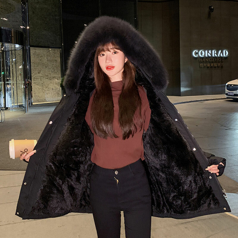 Mgfashion meados de comprimento coreano casaco de inverno feminino 2021 com capuz zíper para manter quente outwear engrossado ferramentas estilo feminino parka S-XXL