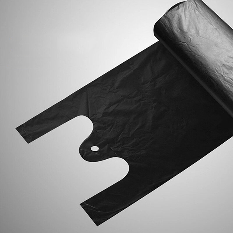 Czarny jednorazowy worek na śmieci z tworzywa sztucznego solidna T torebki koszulkowe zagęszczony torby na zakupy trwałe 50 sztuk KSI999