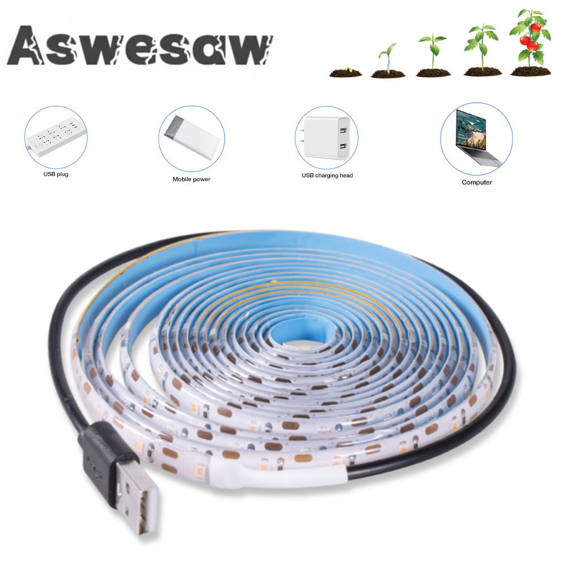 LED 풀 스펙트럼 USB 5V 식물 성장 램프, 0.5m 1m 2m 3m 2835 SMD 식물 꽃 LED 온실 재배 수경 재배