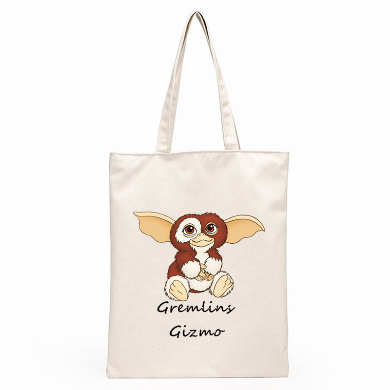 Gremlins-女性のための再利用可能なキャンバスハンドバッグ,流行のトートバッグ,カジュアルなショルダーバッグ,ショッピングバッグ