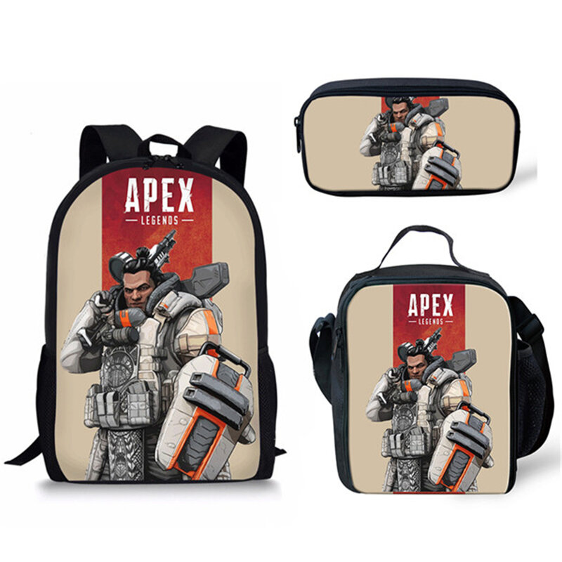 HALYUNASC Fashion 3PCs/Set Children's School Backpack APEX Pattern School Bags Cartoon Anime Design Teenagers Book-Bags Set