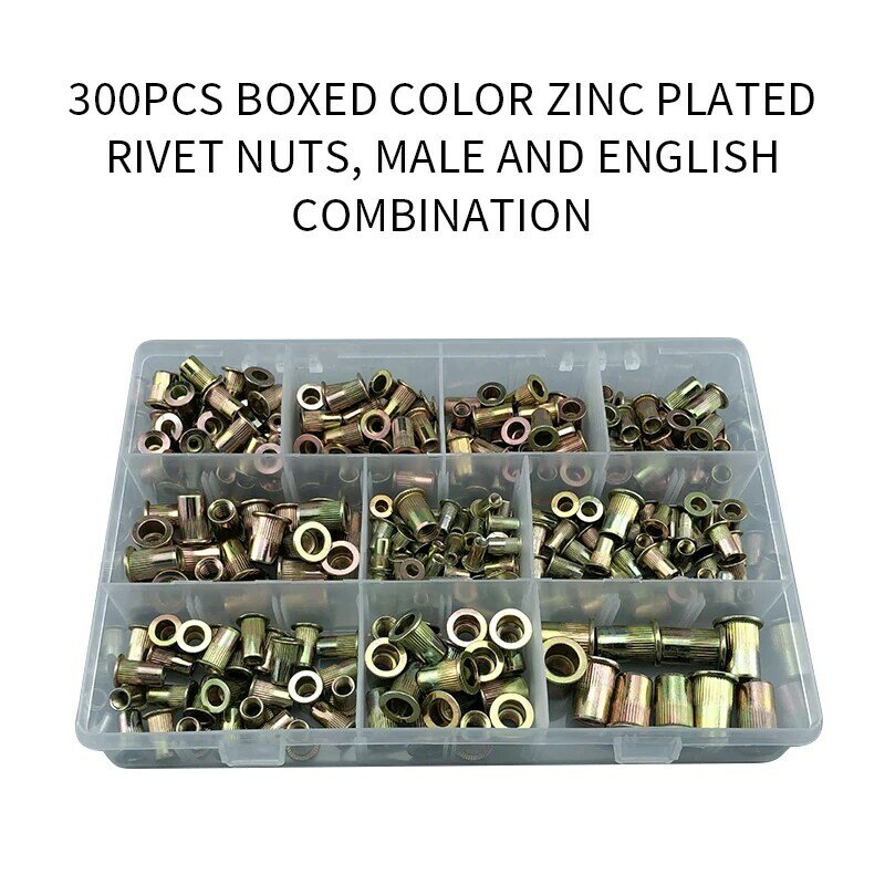 Tuercas de remache de 300 piezas tuercas de remache chapadas en zinc, 