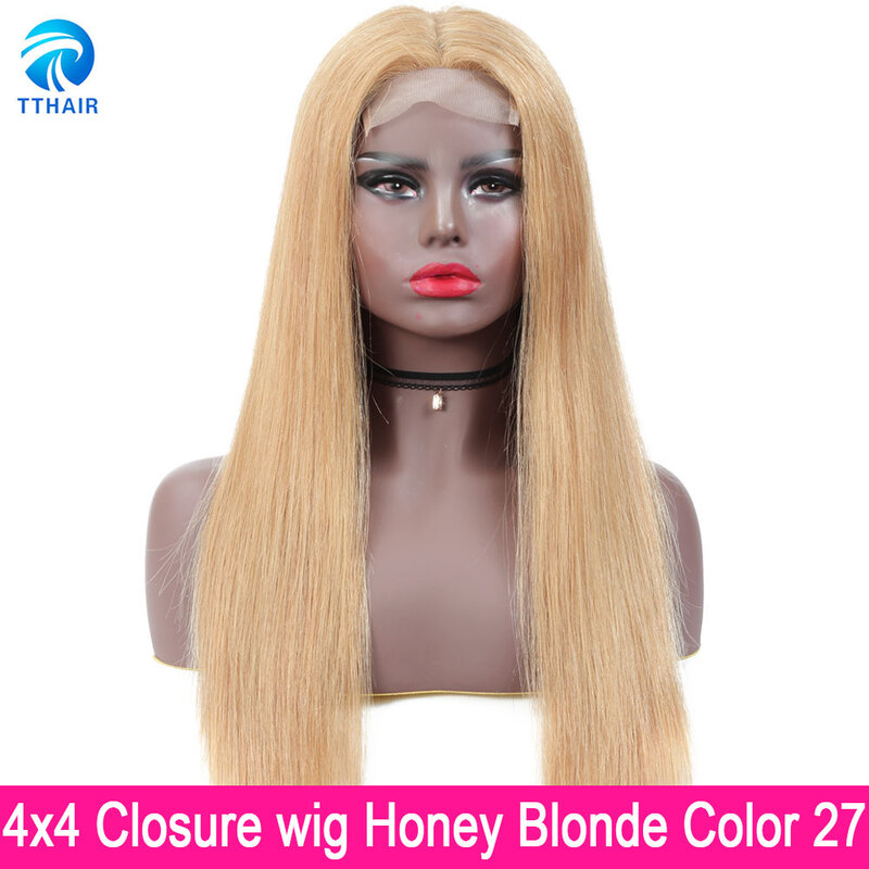 Peluca de cabello humano liso de 13x4, postizo de encaje frontal ombré, color rubio miel, Borgoña, cierre 4x4, malayo, 150 Remy
