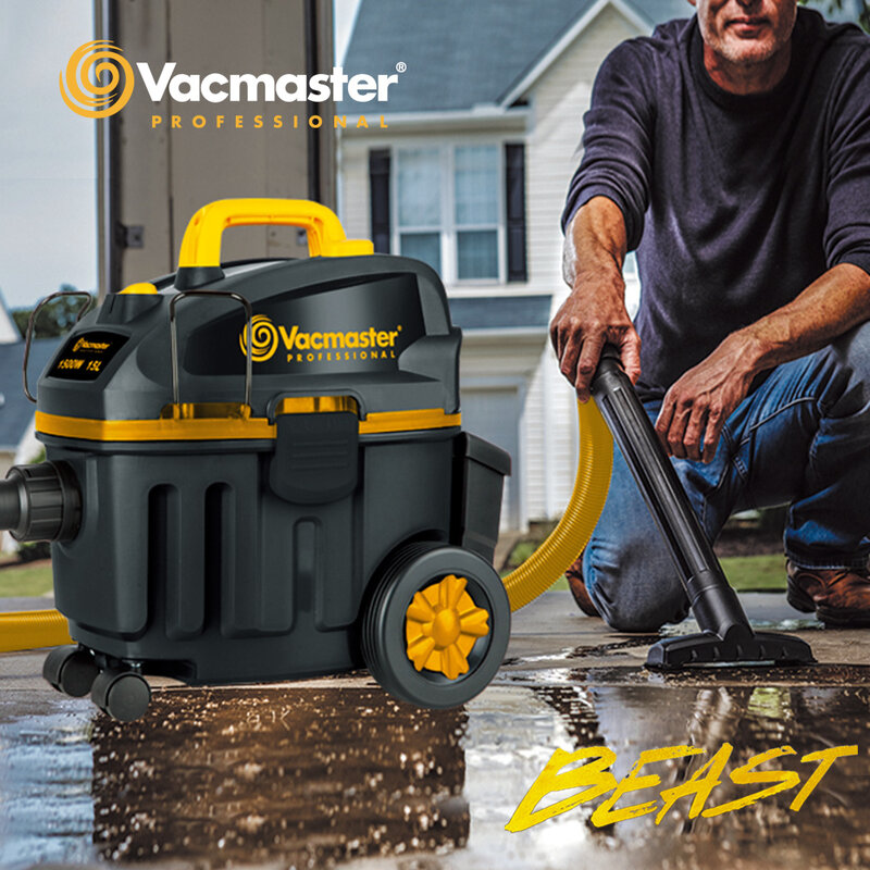 Vacmaster-aspiradora Beast, 1500W, depósito de 15L, aspiradora Industrial, aspiradoras en seco y húmedo, colector de polvo