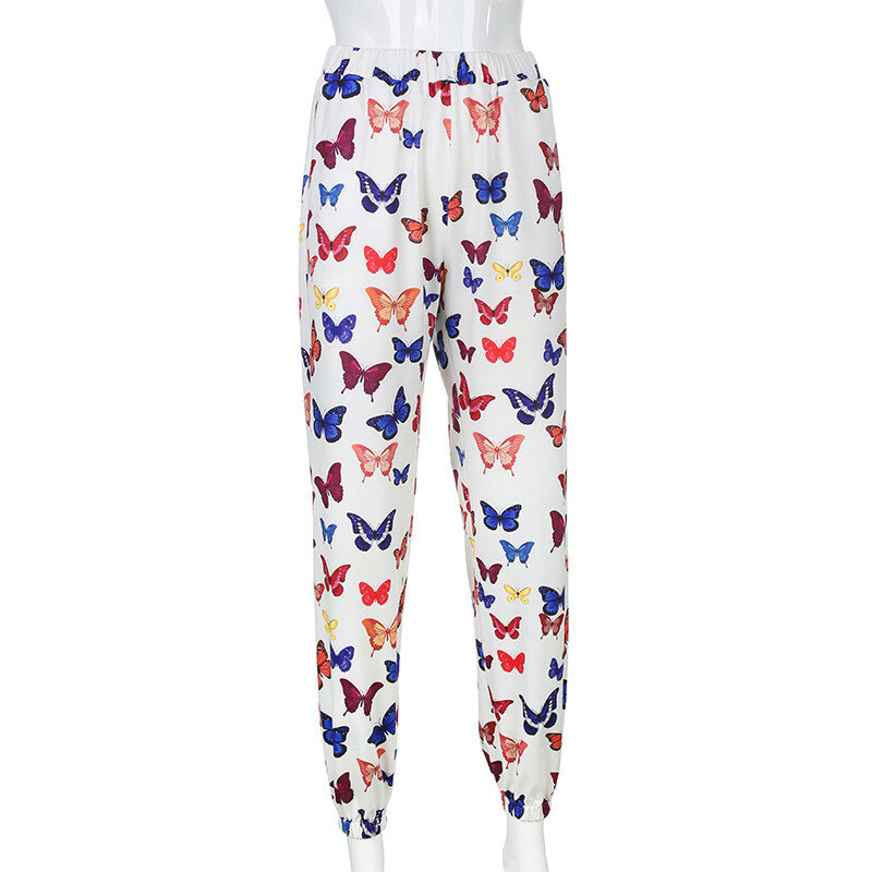Женские брюки-карандаш, свободные штаны с принтом бабочек, стрейч, с высокой талией, лето 2020