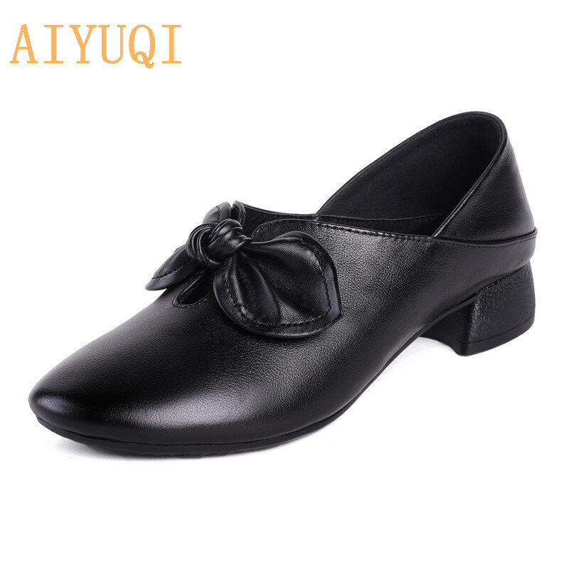 AIYUQI-mocasines de piel auténtica para mujer, zapatos informales con lazo, para otoño, talla grande 42 43