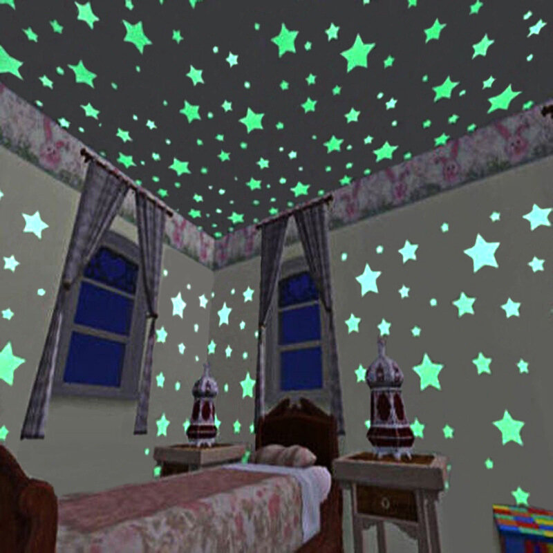 3D Star และ Moon Energy Storage เรืองแสงเรืองแสงใน Dark Luminous บนสติ๊กเกอร์ติดผนังสำหรับห้องนั่งเล่นห้องนั่งเล่น ...