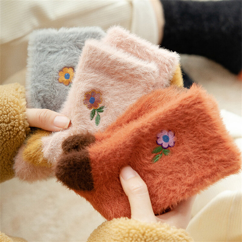 5 pares/senhoras meias outono e inverno mink tubo de veludo meias quentes sono em casa mais veludo grosso toalha meias