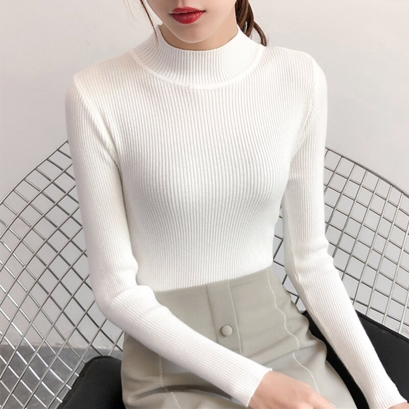 Autumn Winter Women's Turtleneck Sweater Knitted Pullover 2021 Slim Bottoming Sweater Jumper Women Casual Soft Pull Femme 17350
