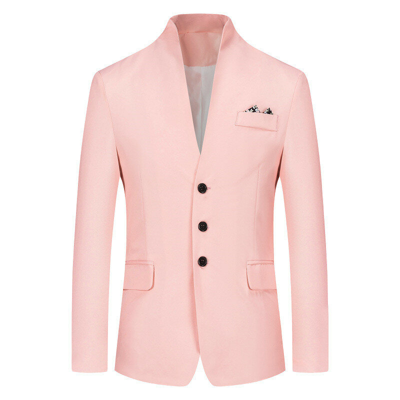 Traje informal con cuello levantado para hombre, chaqueta de talla grande, color blanco, rosa, negro y blanco