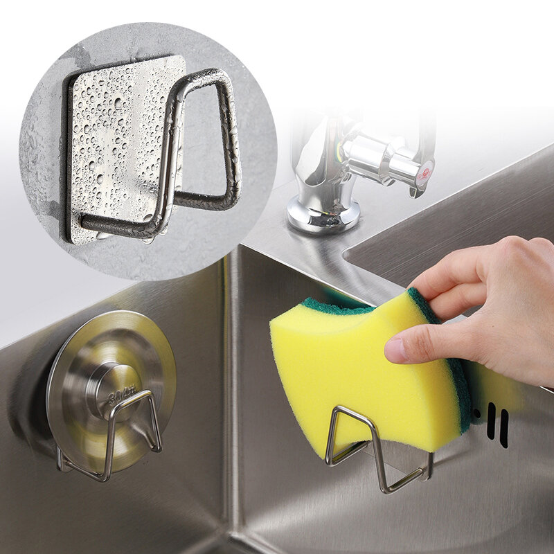 สแตนเลสสตีลผู้ถือฟองน้ำ Punch-ฟรีเหล็ก Rag Storage Rack แขวนผนังห้องครัวห้องน้ำอุปกรณ์เสริม
