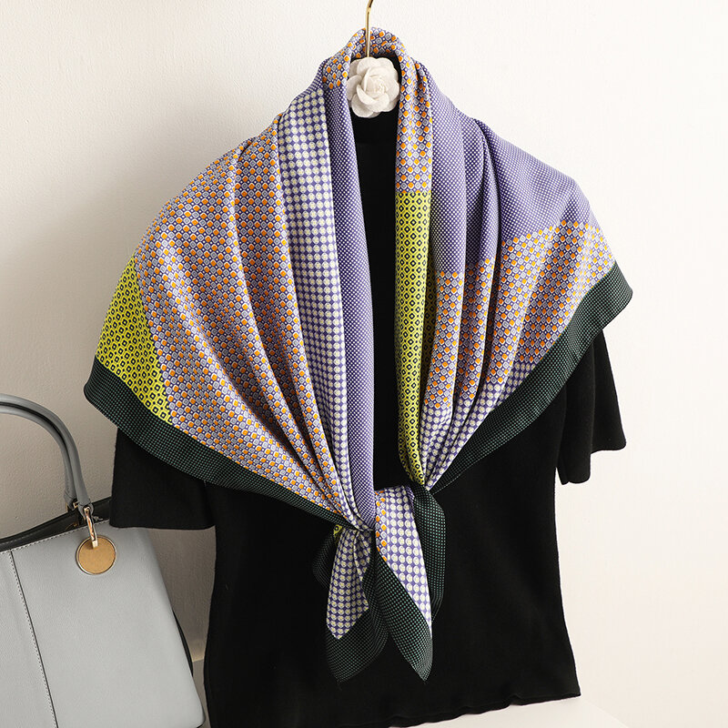 Foulard carré en Satin sergé pour femmes, Vintage, imprimé, épissure, rayé, sac à main, châle de poignet, Hijab, Bandana enveloppant