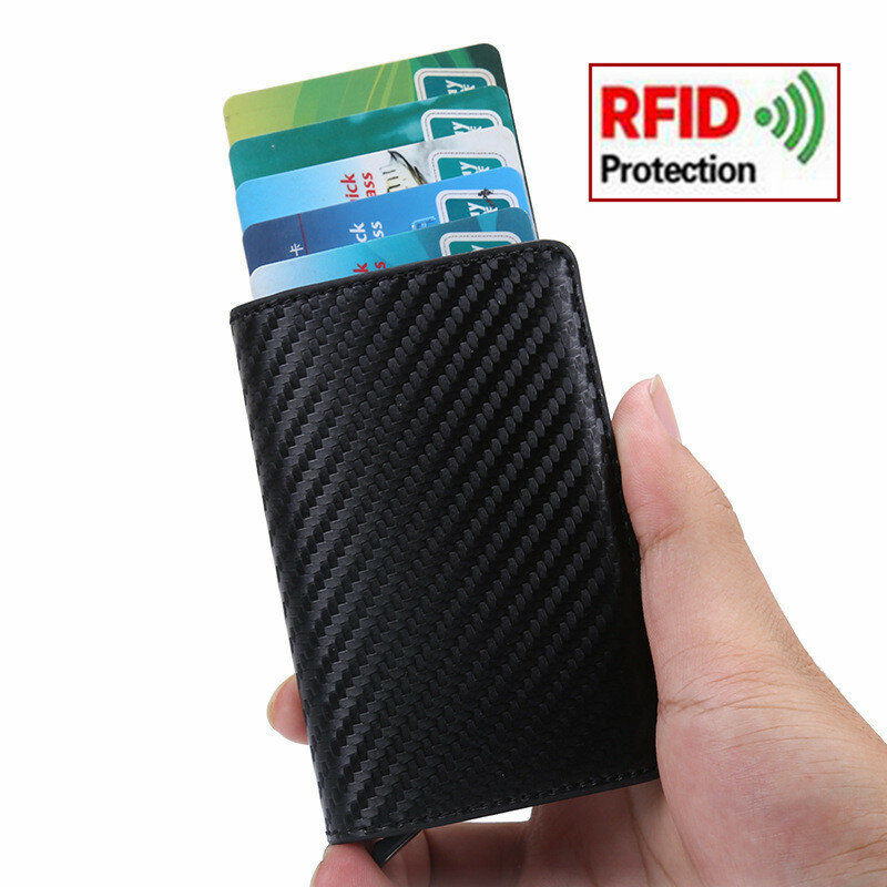 2019 cienkie posiadacze kart kredytowych biznes etui na dowód moda automatyczne posiadacz karty RFID blokowanie portfele na banknoty aluminiowe