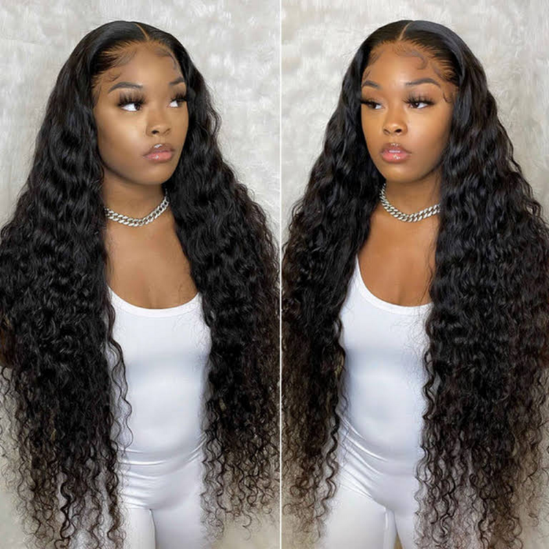 13x4 Hd Transparent Lace Deep Wave Frontal Wig Wet And Wavy Curly Lace Front Human Hair Wigs For Black Women Bob Water wave wig