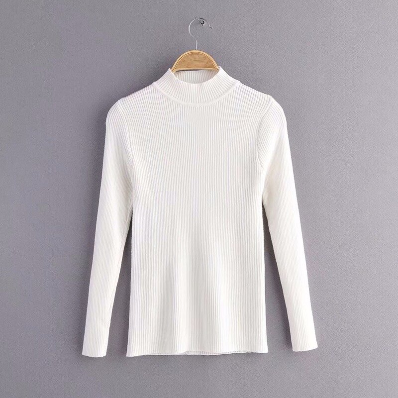 Simple High Neck Pit Strip Fashion Sweater Female Solid Color Ribbed Slim Bottoming Knitted Pullover Jumpers Women Spring