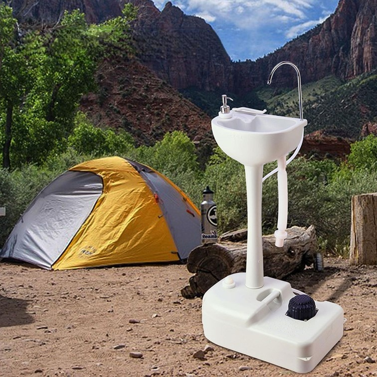 Camping ซักผ้าตารางกลางแจ้งแบบพกพาสถานีล้างโทรศัพท์มือถืออิสระ RV ปั๊มเท้าล้างสำหรับ Camper Trailer Caravan