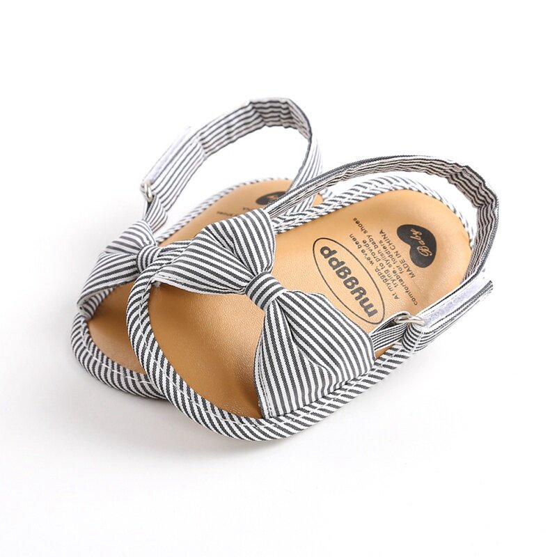 Sandalias antideslizantes transpirables con lazo a rayas para niñas zapatos de suela blanda para niños pequeños de 0 a 18 meses 