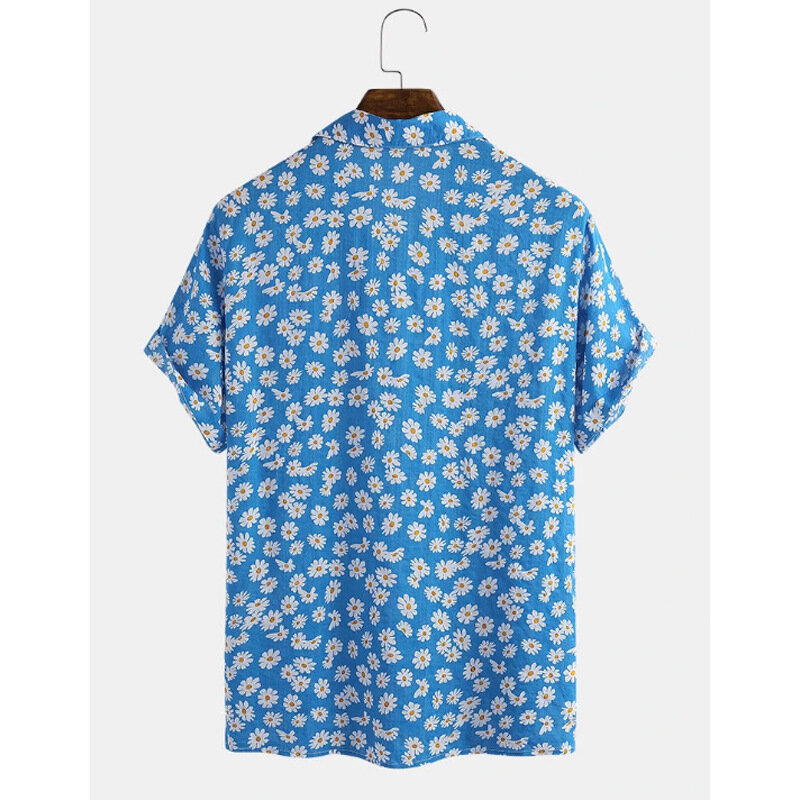 قمصان هاواي الرجال شاطئ سترة القطن الكتان عطلة ملابس للرجال عادية مطبوعة قصيرة الأكمام بلايز نمط أقحوان