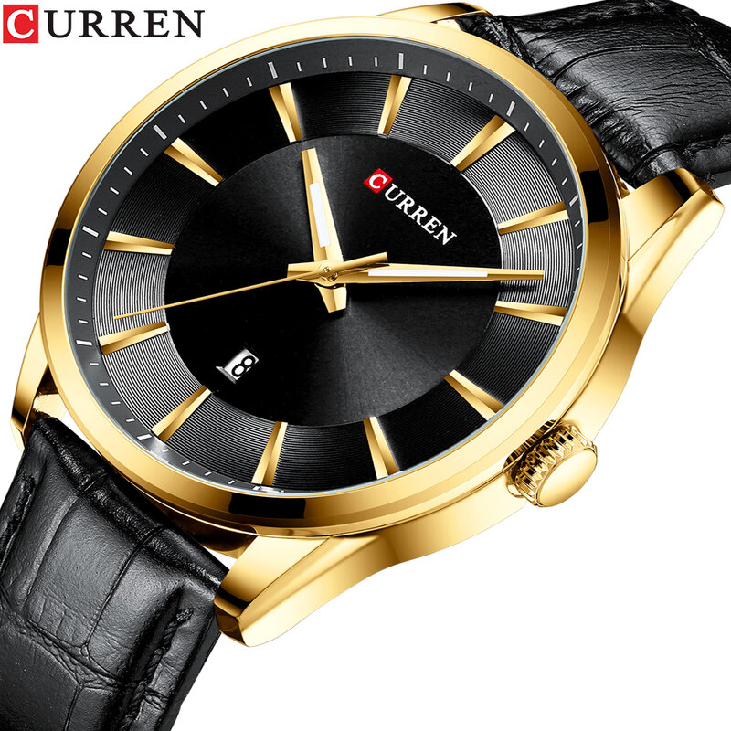 CURREN – montre à Quartz pour homme, bracelet en cuir, style militaire, à la mode, noir et or