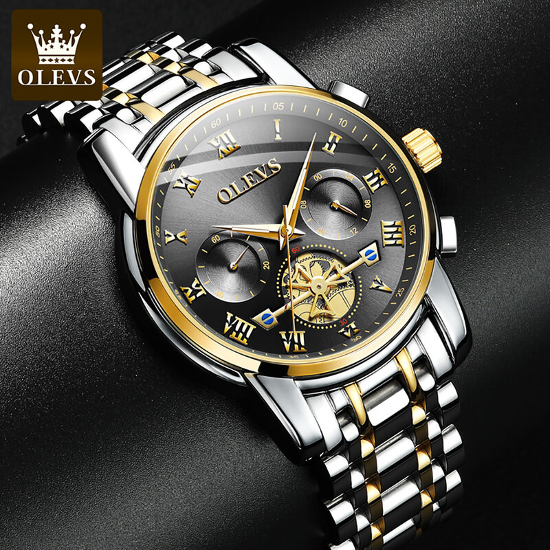 Olevs-relógio de pulso masculino de luxo, à prova d'água, estilo empresarial, em aço inoxidável, cronógrafo, quartz, 2859