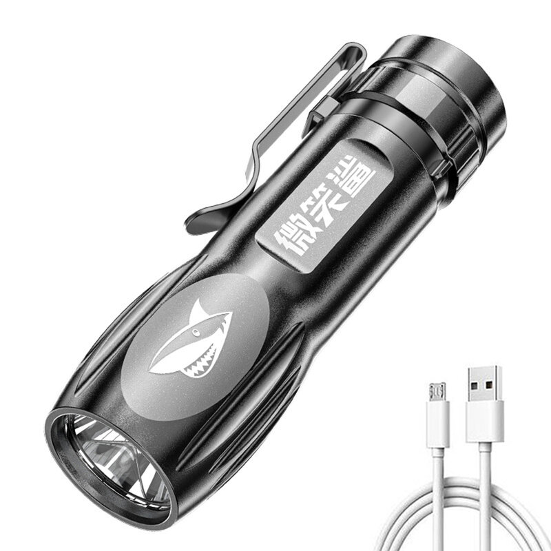 Linterna portátil de luz fuerte para acampada, minilinterna de ABS recargable por USB de largo alcance para exteriores, con soporte, nueva