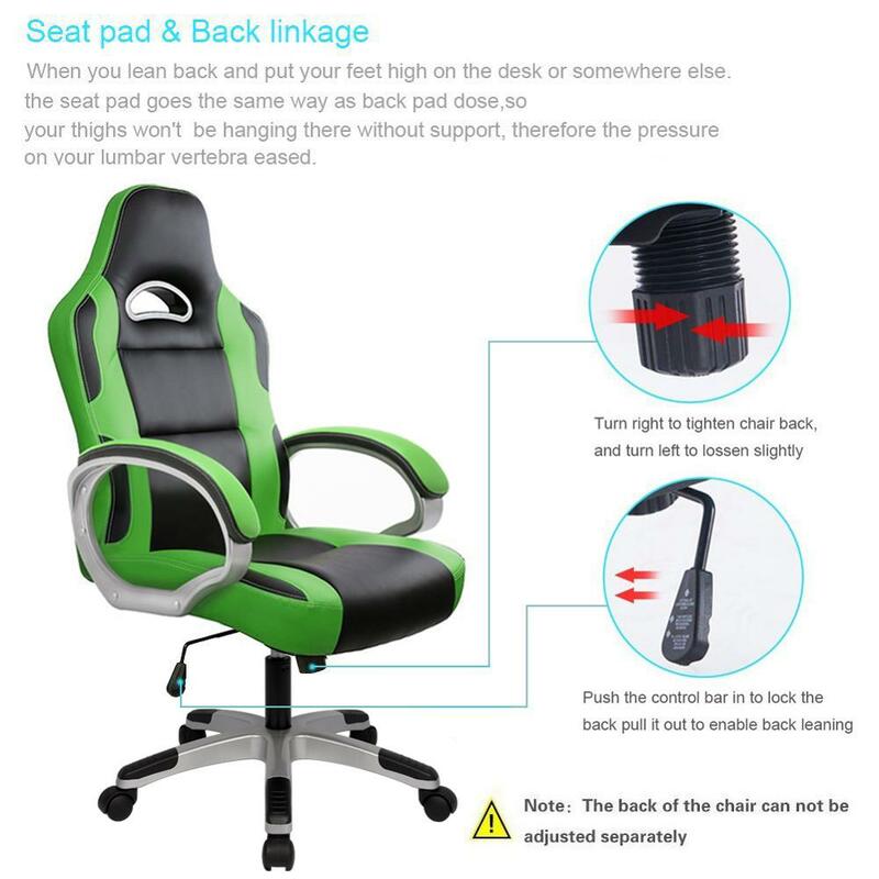Chaise de gaming ergonomique et pivotante, pour ordinateur, siège PC, fauteuil de bureau pour gamers adultes et enfants avec accoudoirs