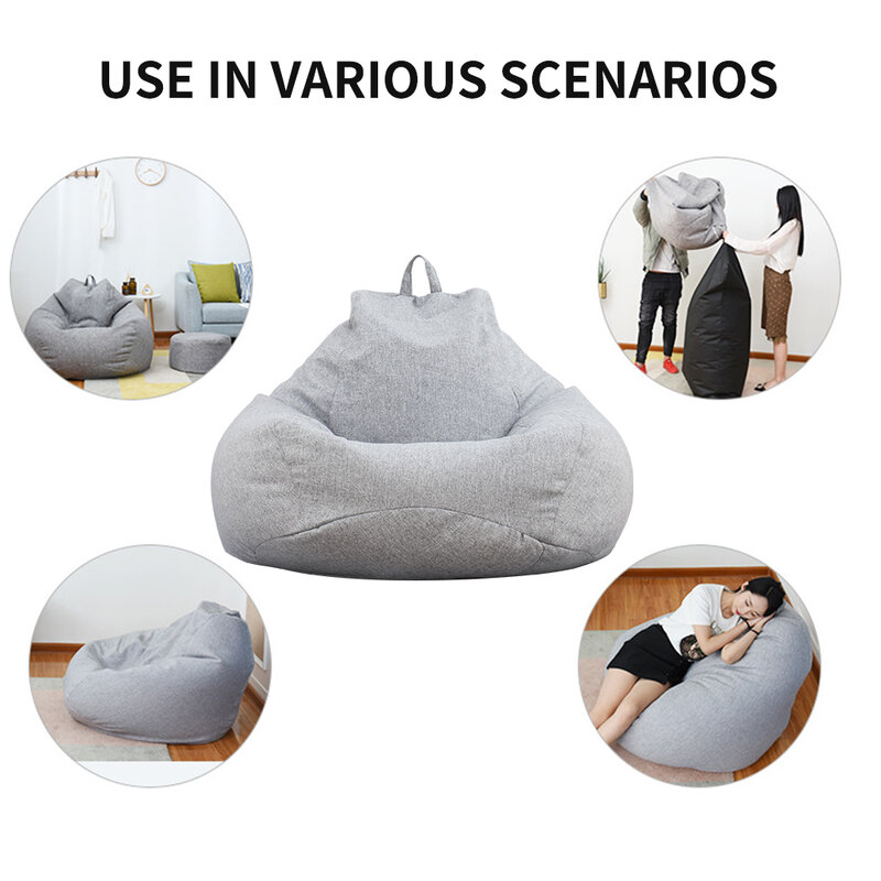 Funda de lino sin relleno para asiento puf, cómodo sofá tatami para sala de estar, tumbona, saco para rellenar, tamaño S/M/L