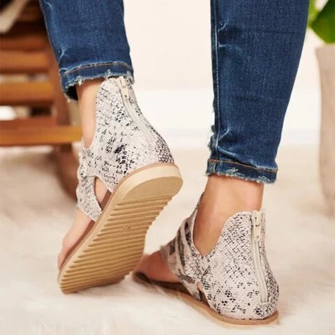 Sandales d'été à imprimé léopard pour femmes, chaussures plates, grande taille, nouvelle mode
