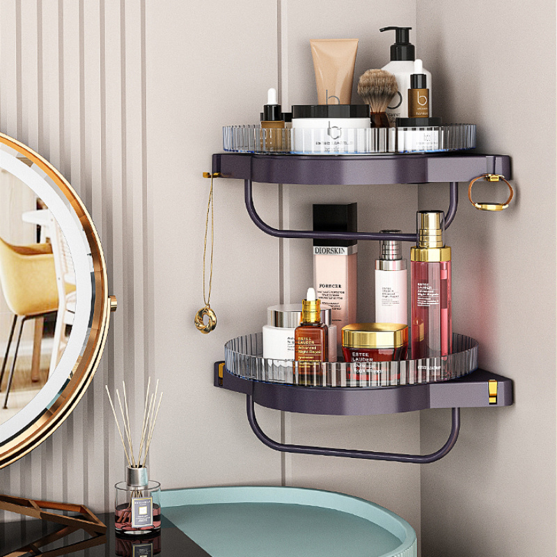 Canto prateleira de armazenamento do banheiro montado na parede rotativa prateleiras shampoo titular acessórios do banheiro organizador para cosméticos