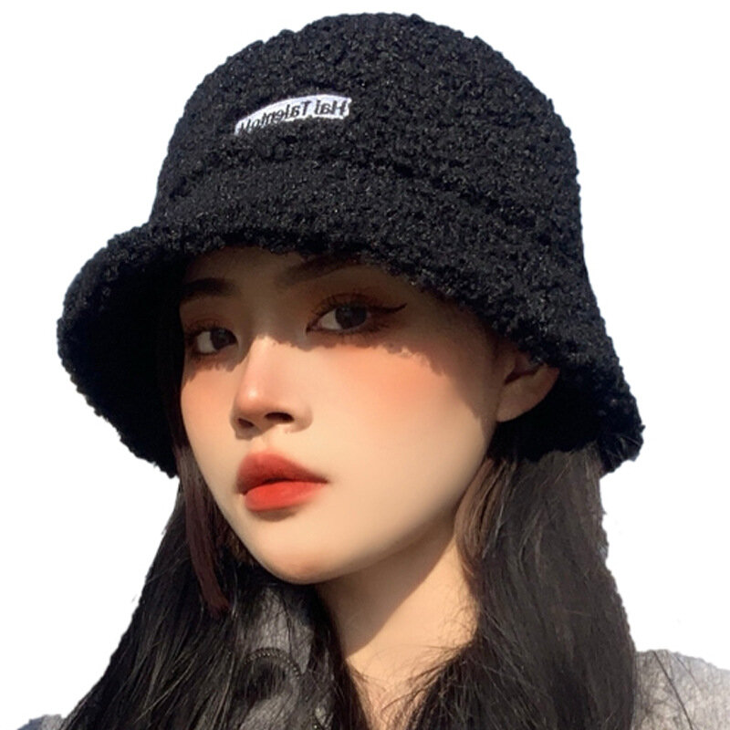 قبعة نسائية لخريف وشتاء 2022 على الطراز الكوري قبعة صياد لامب تقليد قبعة قطيفة دافئة قبعة حوض للسيدات