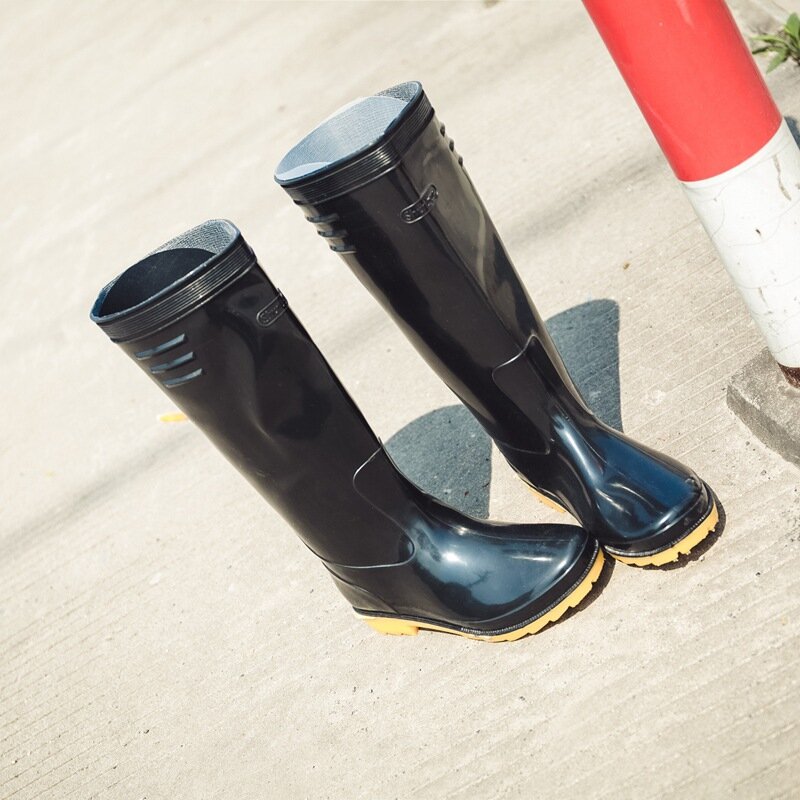 남자 Pvc 비 높은 부츠 발목 방수 신발 물 신발 남성 Botas 고무 Rainboots 겨울 따뜻한 부츠 플러스 크기 39-45