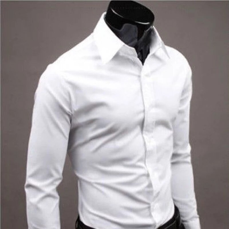 2021 الرجال بلون تي شيرت قميص نحيف بأكمام طويلة لباس أبيض أسود جديد
