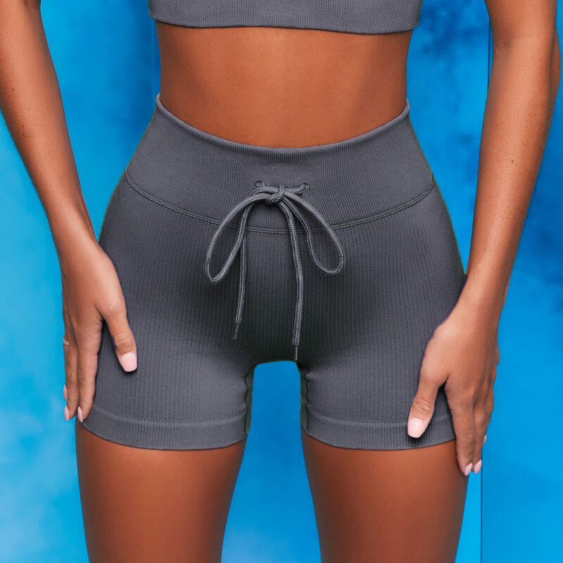 Celana Pendek Yoga Kebugaran Rajutan Mulus Celana Ketat Olahraga Pinggang Tinggi Celana Kebugaran Lari Celana Pendek Olahraga Hip Gym Wanita