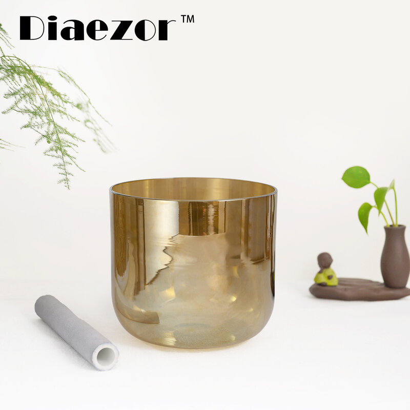Diaezor 432Hz or 440Hz 7 Inch Clear Cosmic Light Alchemy Magic Champagne Crystal Singing Bowl for Healing Sacred Meditation